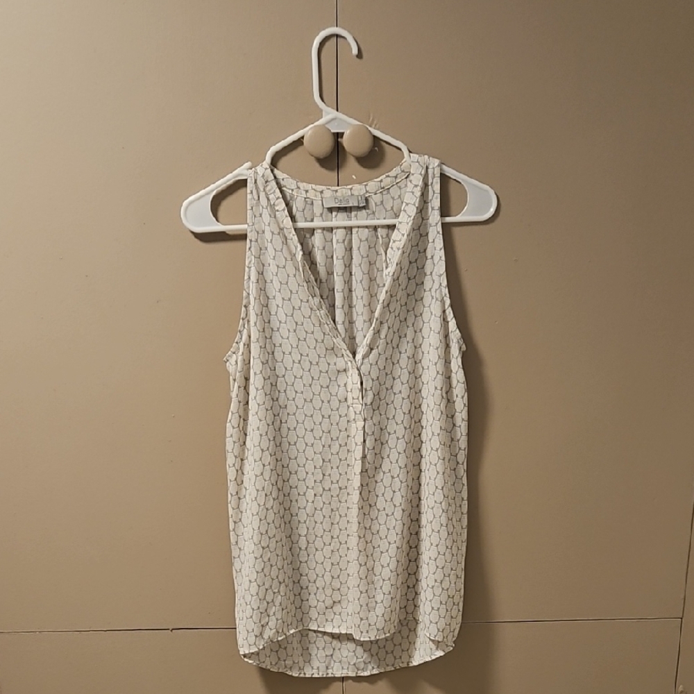 Dalia Cream Geometric Owl Sleeveless Blouse